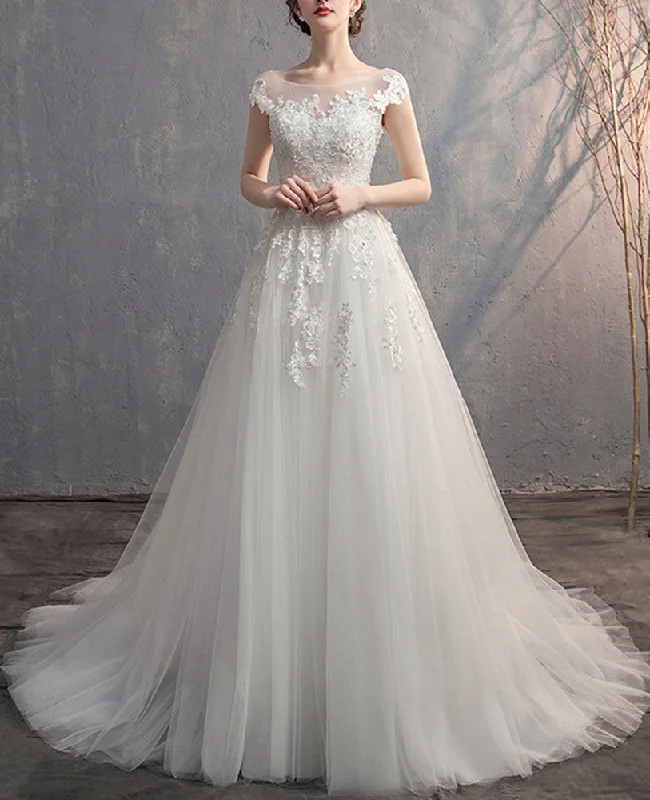 Today Only Women Tulle Appliques Wedding Dresses Long A-Line Bridal Gowns YWD030