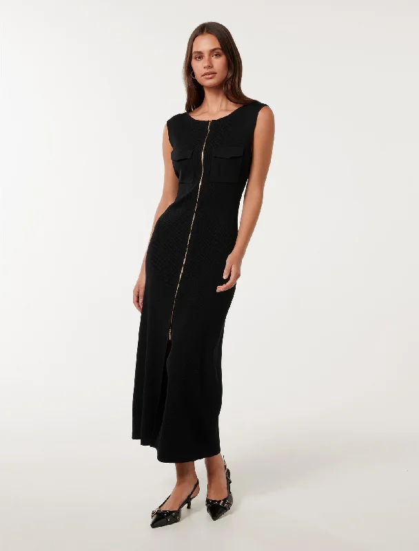 Trendy Street Style Harriet Zip Through Midi Dress