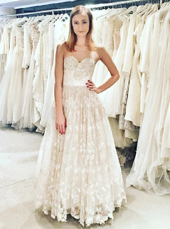 Fashion Deal A-Line Sweetheart Sleeveless Floor Length Lace Wedding Dress OW635