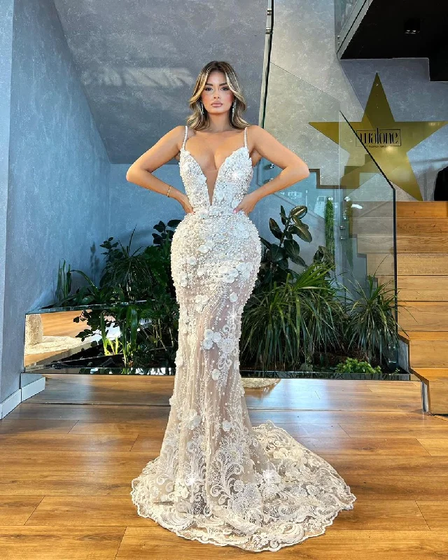 Inspired By You, Designed For You Plunging Neckline Bridal Dress with Floral Lace