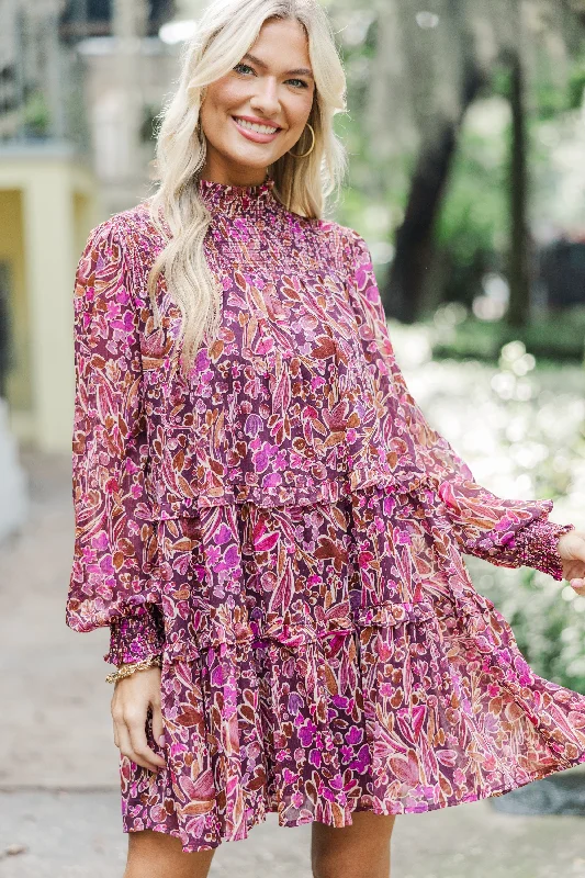 Spring Wardrobe Fate: Show You Off Burgundy Red Floral Dress