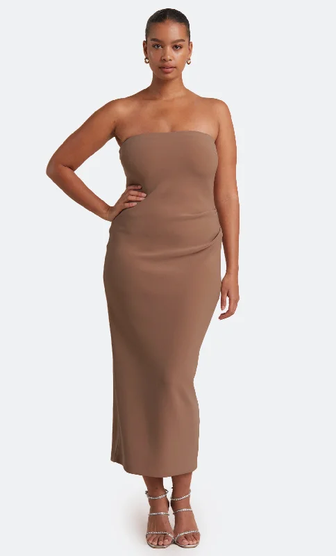 Exclusive Deals Online KARINA STRAPLESS MIDI DRESS - MILK CHOCOLATE