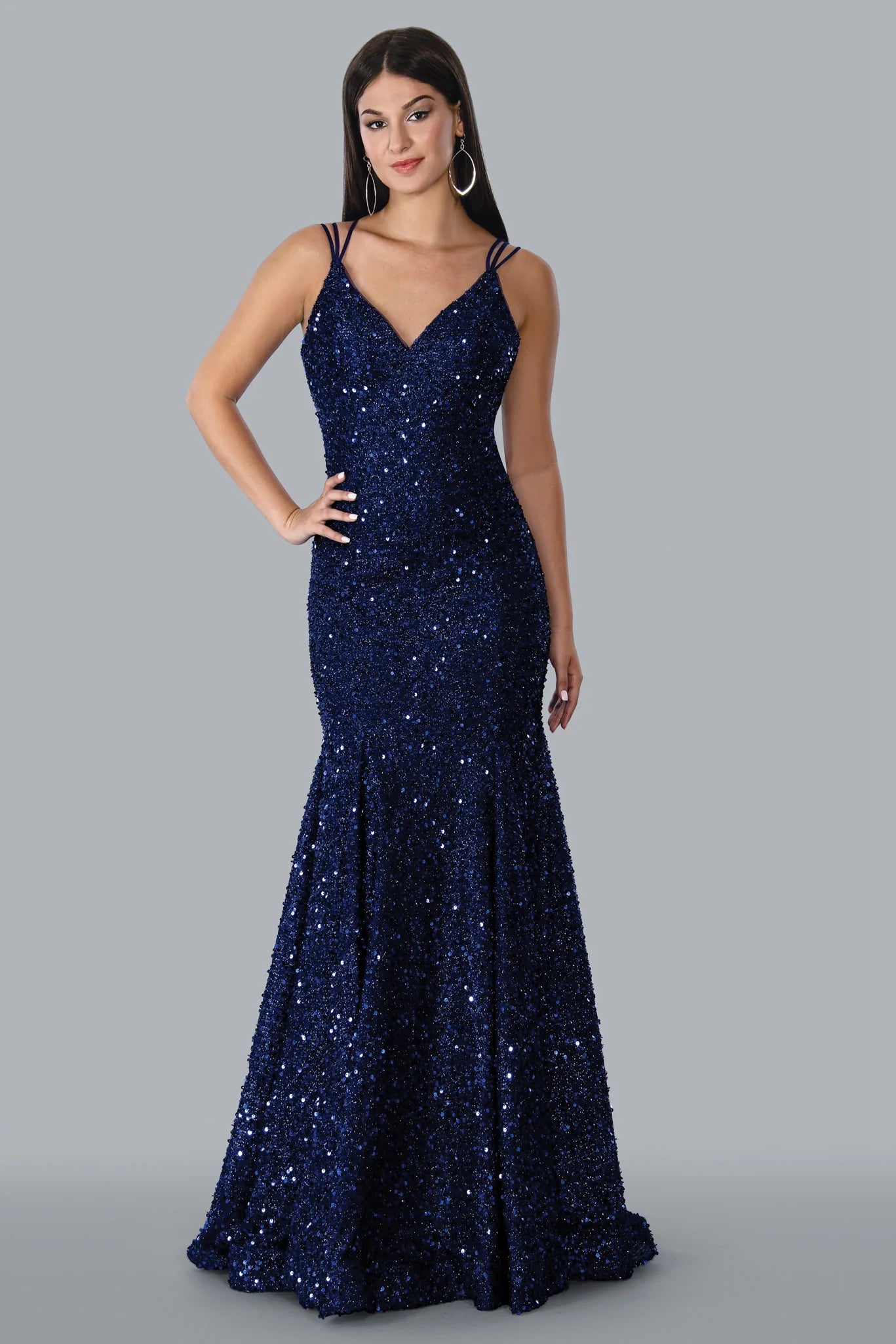 Style Upgrade Stella Couture 23118 Size 16 Blue Long Sequin Fitted Mermaid Prom Dress V Neck Formal Gown Style Upgrade Stella Couture 23118 Size 16 Blue Long Sequin Fitted Mermaid Prom Dress V Neck Formal Gown