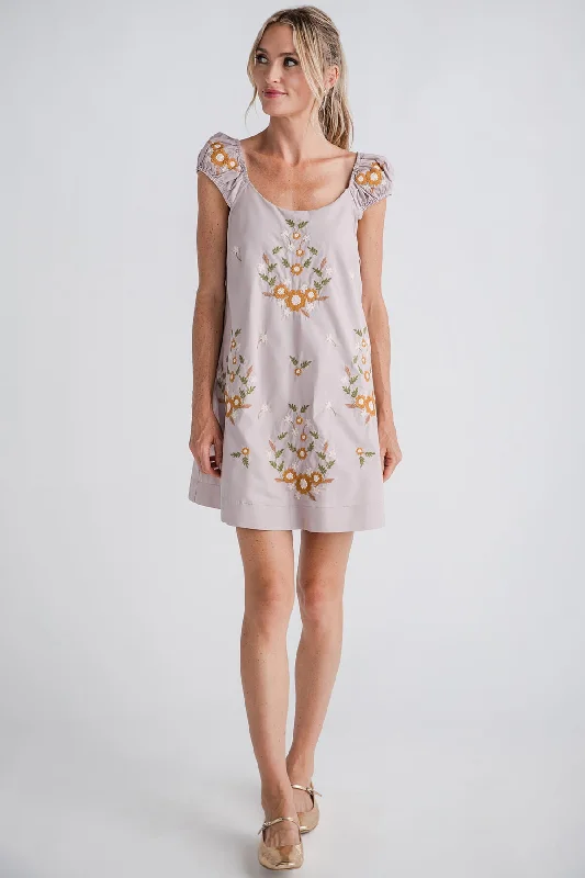Luxury Fashion for Women Mable Cap Ruched Sleeve Embroidered Mini Dress