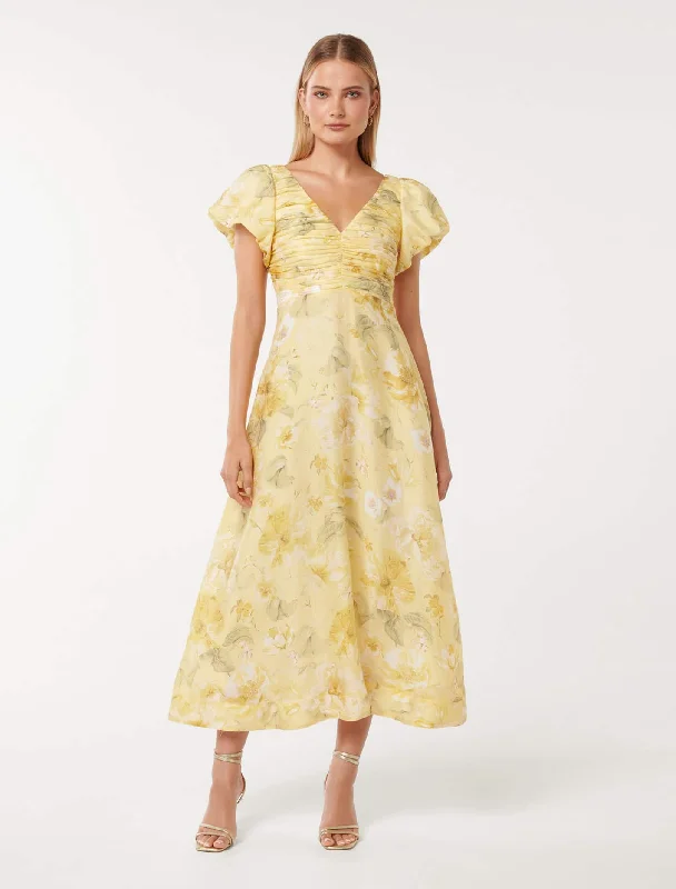 Everyday Wear June Ruched V Neck Midi Dress
