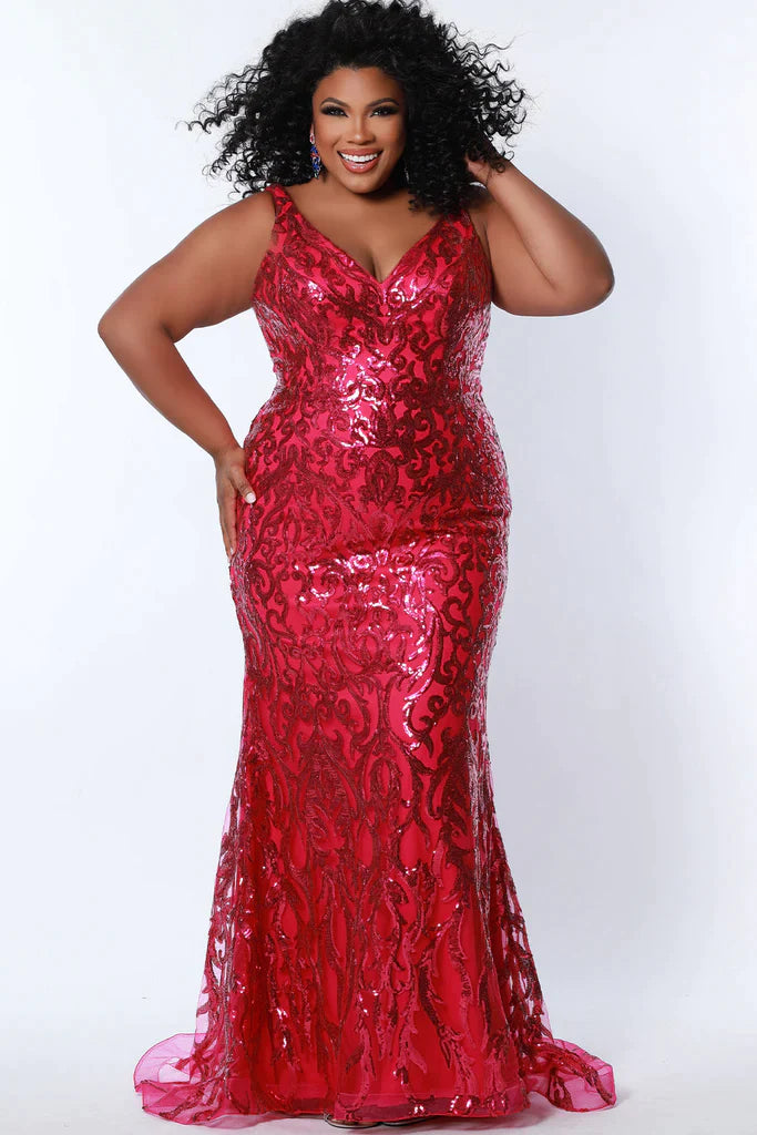 Score Big On Glamorous Red - Carpet Styles Sydney's Closet TE2303 Size 22 Magenta Long Fitted Sequin Lace Plus Size Prom Dress V Neck Formal Gown Score Big On Glamorous Red - Carpet Styles Sydney's Closet TE2303 Size 22 Magenta Long Fitted Sequin Lace Plus Size Prom Dress V Neck Formal Gown