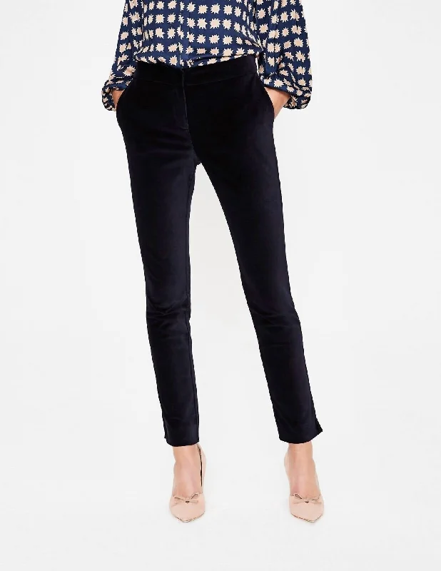 Latest Trends Velvet Straight Leg Ankle Pants In Navy Blue