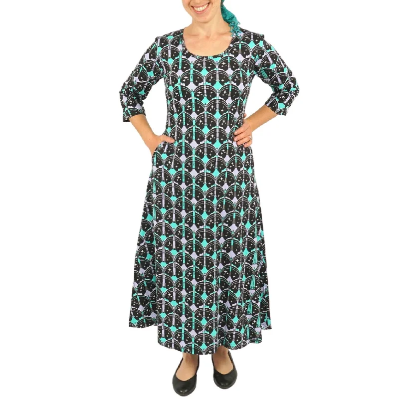 Weekend Special Rockets Galore 3/4th Sleeves Midi Dress (No Waist Seam) [FINAL SALE]