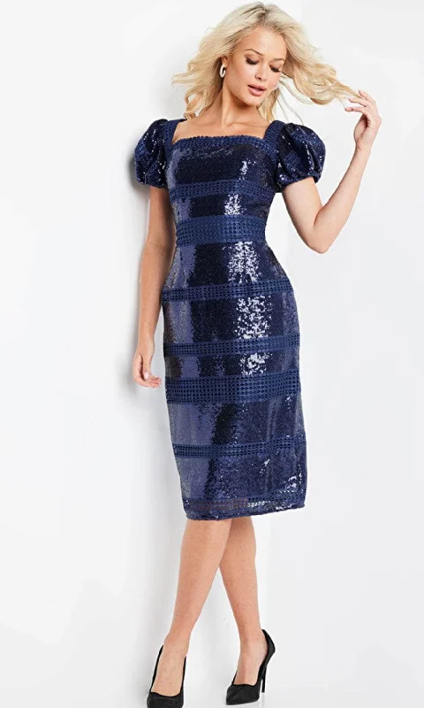 Stylish Savings Jovani 09405 - Puff Sleeve Square Neck Midi Dress