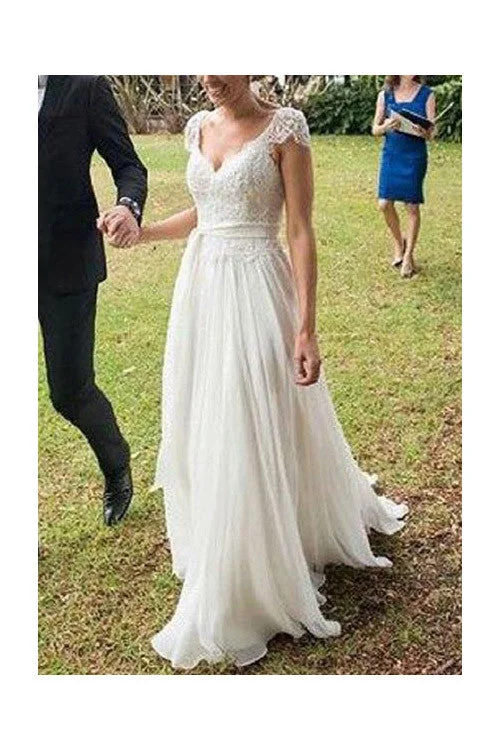 Huge Markdowns A Line Ivory V-Neck Cap Sleeves Lace Chiffon Beach Wedding Dresses N09 Huge Markdowns A Line Ivory V-Neck Cap Sleeves Lace Chiffon Beach Wedding Dresses N09