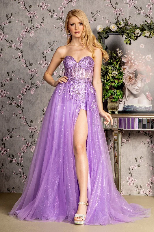Holiday Attire Sale Sequin Applique Strapless A-line Slit Gown by GLS Gloria GL3209 Holiday Attire Sale Sequin Applique Strapless A-line Slit Gown by GLS Gloria GL3209
