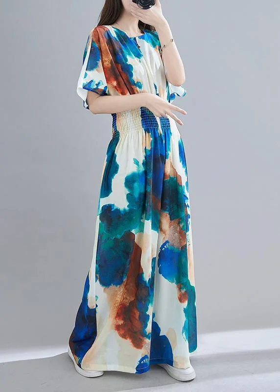 Limited Time Offer Summer New Light Blue Print Close Waist Jumpsuit