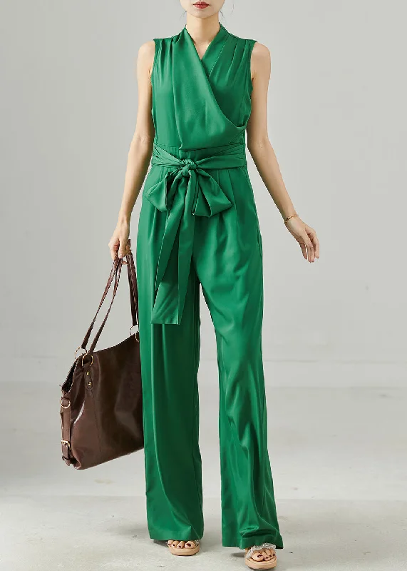 Coastal Beach - Inspired Style Italian Peacock Green Tie Waist Silm Fit Cotton Jumpsuit Summer Coastal Beach - Inspired Style Italian Peacock Green Tie Waist Silm Fit Cotton Jumpsuit Summer