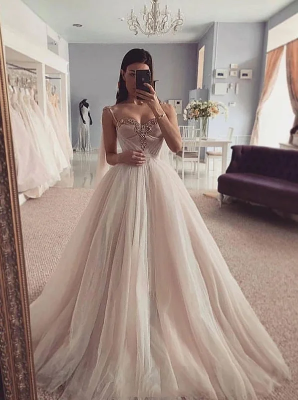 Casual Chic Custom Made Spaghetti-straps Tulle Sweetheart Wedding Dresses OW615