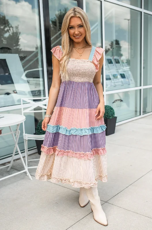 Big Savings Sara Smocked Stripe Maxi Dress