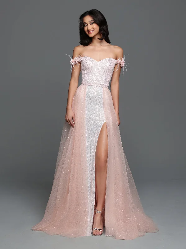 End Of Season Sale Sparkle Prom 72291 Size 6 Pink Long Sequin Off the shoulder feather Lace Prom Dress Overskirt Shimmer Pageant Gown