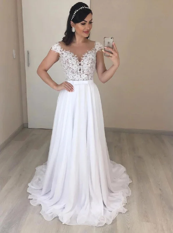 Fashion Sale A-line Chiffon Wedding Dresses With Appliques, Backless Beach Bridal Gown OW613 Fashion Sale A-line Chiffon Wedding Dresses With Appliques, Backless Beach Bridal Gown OW613