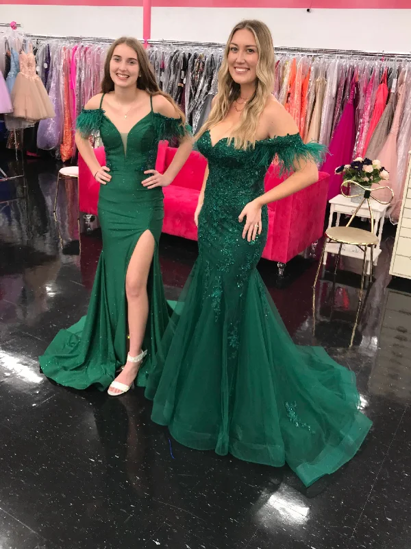 Seasonal Sale Amarra 88558 Size 4 Emerald Long Shimmer Sheer Lace Feather off the shoulder prom dress Pageant Gown Slit Seasonal Sale Amarra 88558 Size 4 Emerald Long Shimmer Sheer Lace Feather off the shoulder prom dress Pageant Gown Slit