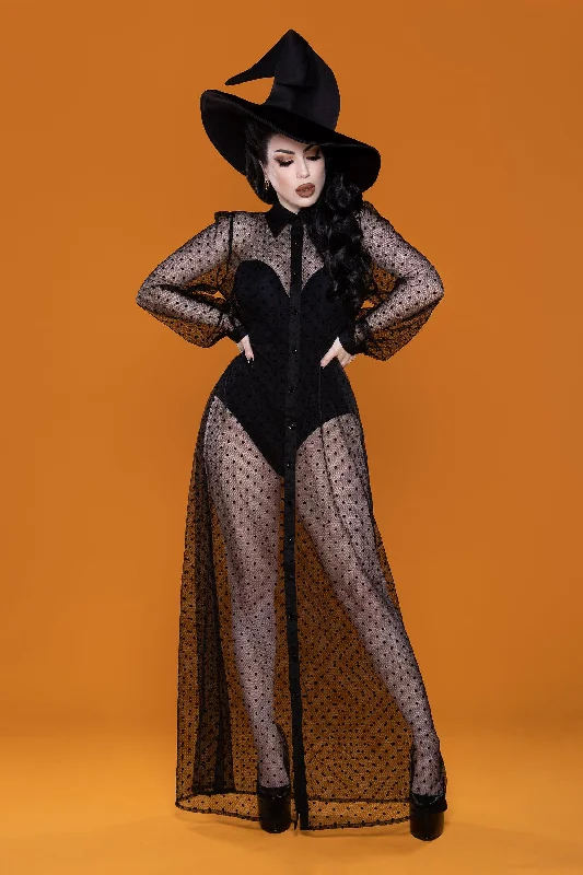 Limited Time Offer Dreamscape Maxi Dress - Black Sheer Polkadot