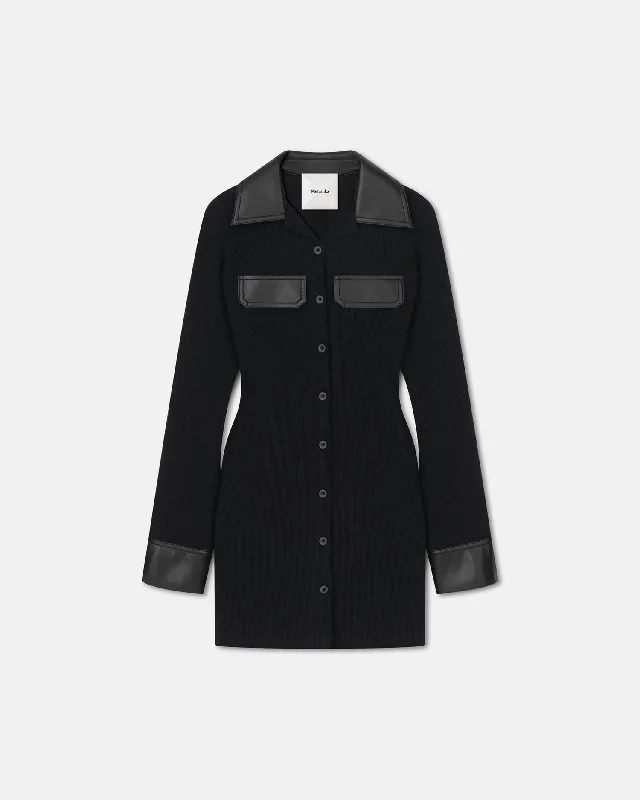 Limited Time Flash Sale Bryelle - Leather-Trimmed Ribbed-Jersey Mini Dress - Black