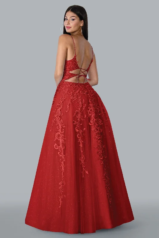 Summer Essentials Stella Couture 23178 Size 10 Red Long Lace A Line Backless Shimmer Ball Gown Prom Dress Corset V Neck Summer Essentials Stella Couture 23178 Size 10 Red Long Lace A Line Backless Shimmer Ball Gown Prom Dress Corset V Neck