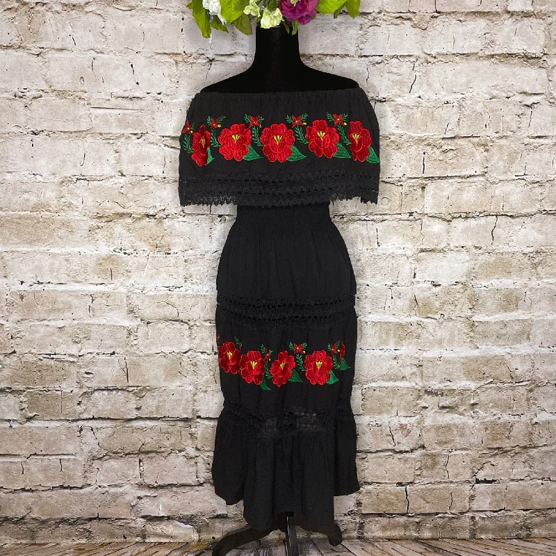 Chic Outfits Off Shoulder Laced Midi Dress - Red Roses