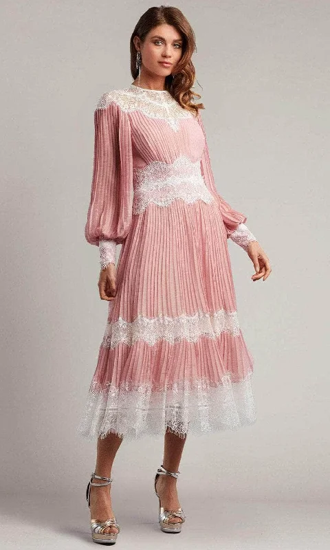Big Savings Tadashi Shoji AVO22184MD - Lowell Pleated Chiffon Midi Dress