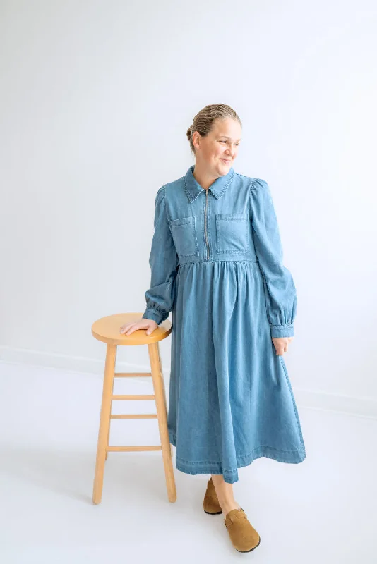 Seasonal Fashion Brixham Denim Midi Dress in Medium Wash - FINAL SALE