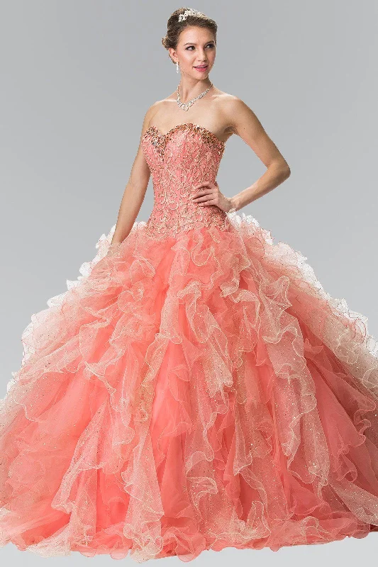 Fashion Sale Bead Embroidered Strapless Ruffled Ballgown by Elizabeth K GL2210