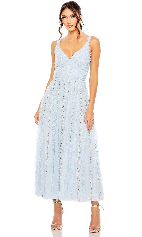 Fashion For Every Occasion Mac Duggal 8027 - V-Neck Ruffle Embroidered Midi Dress