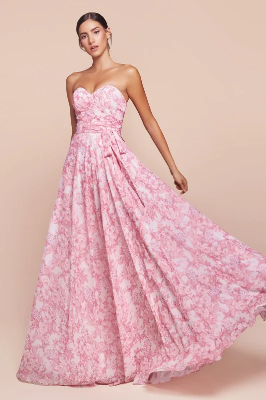 Best Deals Of The Season Floral Print Strapless A-line Gown by Ladivine 7443 - Outlet