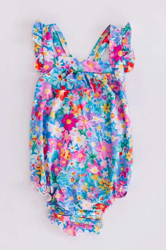 Artful Design Preppy Floral Ruffle Cross Back Romper