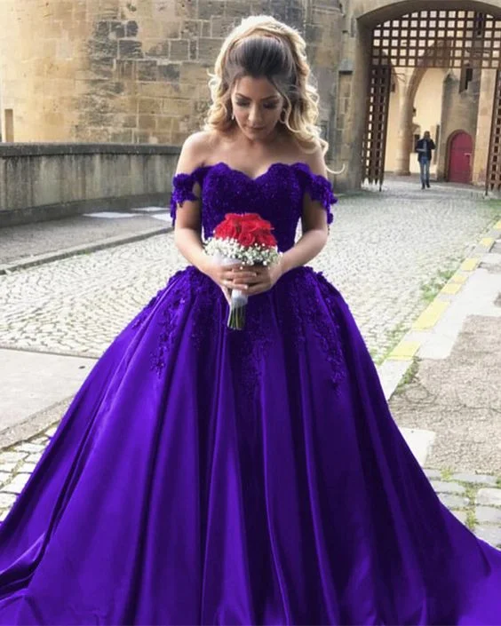 Romantic Date - Night Ensemble purple ball gown wedding dress lace off the shoulder prom gown cg3005 Romantic Date - Night Ensemble purple ball gown wedding dress lace off the shoulder prom gown cg3005