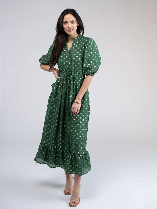 Elevated Style The Lily Midi Dress | Green & Gold Lurex