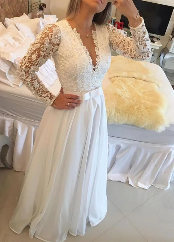 Pastel Styles Elegant Long Sleeve Floor Length Wedding Dress prom dress    cg22732