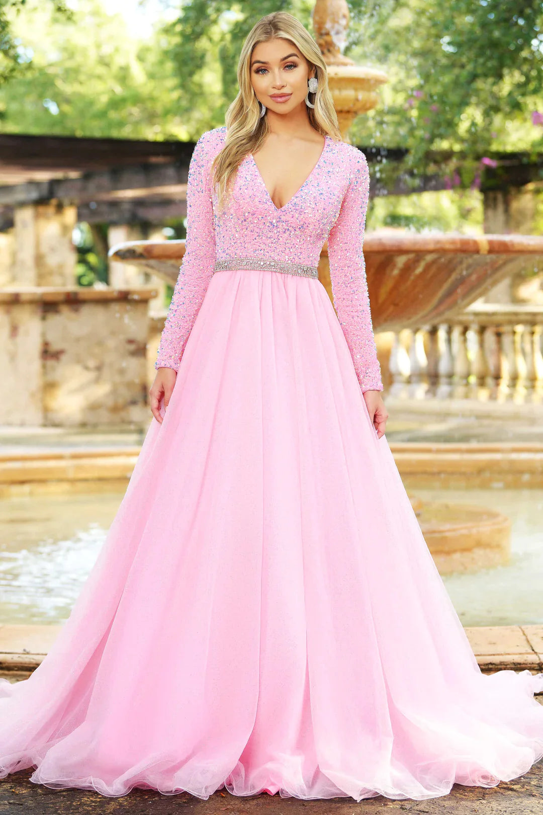 Graceful Movement Ava Presley 38332 Size 2 Pink Long Sleeve Velvet Sequin Shimmer A Line Ballgown Prom Dress Pageant Gown Graceful Movement Ava Presley 38332 Size 2 Pink Long Sleeve Velvet Sequin Shimmer A Line Ballgown Prom Dress Pageant Gown