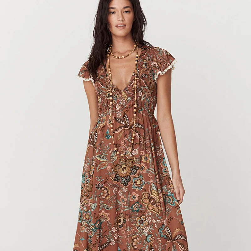 Cottagecore Rustic Charm Style Mojave Lily Shirred Maxi Dress