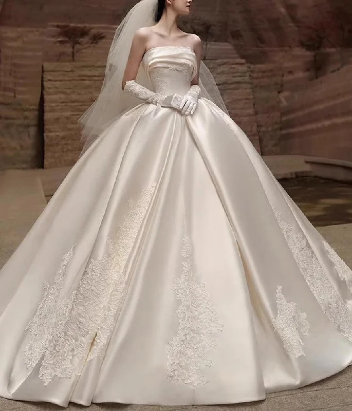 Formal Outfit Women Satin Appliques Wedding Dresses Long Strapless Bridal Gowns YWD037 Formal Outfit Women Satin Appliques Wedding Dresses Long Strapless Bridal Gowns YWD037