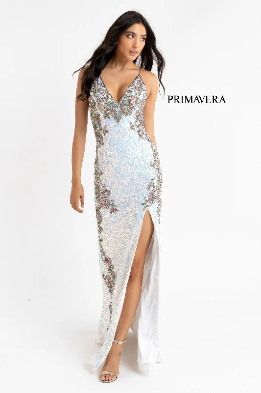 Vintage Look Primavera Couture 3211 Size 2, 12 Ivory Sequin Prom Dress Pageant Gown Evening Formal Wear Side Slit Vintage Look Primavera Couture 3211 Size 2, 12 Ivory Sequin Prom Dress Pageant Gown Evening Formal Wear Side Slit