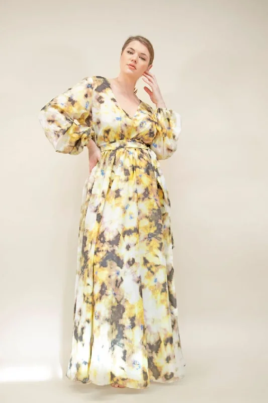 Hot Picks FULL SLEEVED YELLOW INK DYED MAXI DRESS- JIBRI