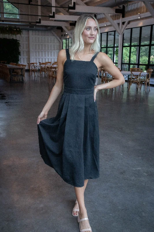 End Of Month Blowout Olive Groves Pleated Midi Dress, Black | Sadie & Sage
