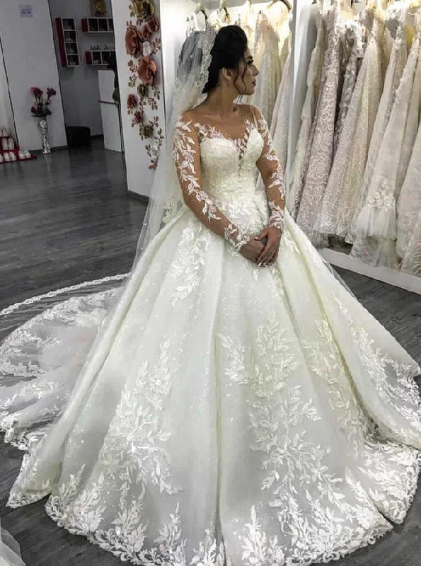 Great Deals On Ethnic Cultural Wear Luxury Ball Gown Long Sleeves Lace Wedding Dresses With Beaded Appliques Great Deals On Ethnic Cultural Wear Luxury Ball Gown Long Sleeves Lace Wedding Dresses With Beaded Appliques