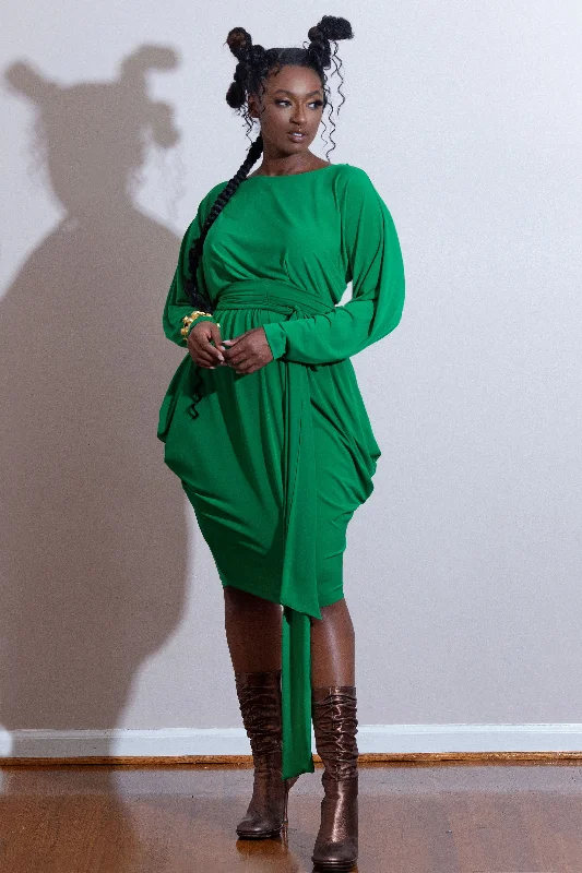 Stylish Spring Fashion Boat Neck  Slouch Midi Dress- JIBRI