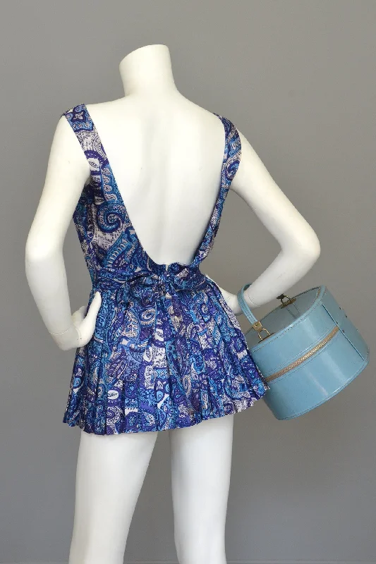 Trend Alert 1950s Blue Paisley Vintage Pinup Romper Bathing Suit Playsuit