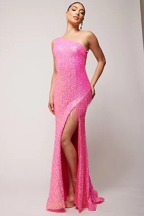 Trend Alert Vienna Prom Dress 8857 Size 10 Fuchsia Sequin One Shoulder Prom Dress Fringe Slit Gown Trend Alert Vienna Prom Dress 8857 Size 10 Fuchsia Sequin One Shoulder Prom Dress Fringe Slit Gown