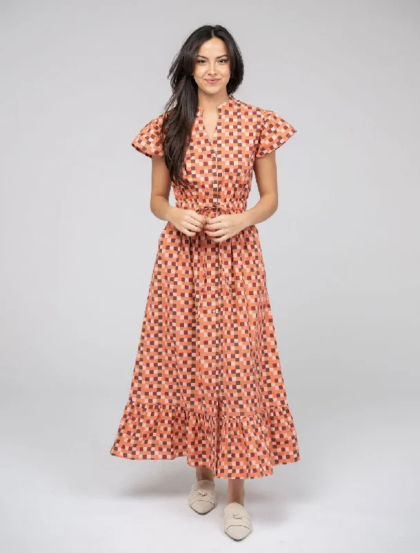 Feminine Grace The Flutter Midi Dress | Pink Blocks