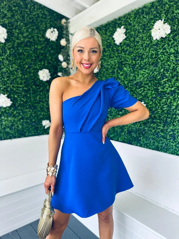 Premium Style Caroline One Shoulder Occasion Mini Dress Cobalt