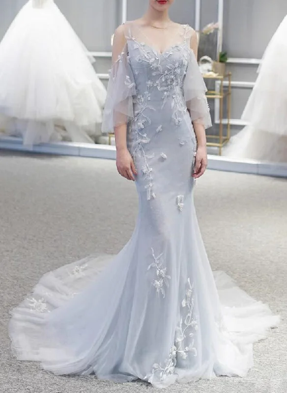 Artful Design Women Appliques Wedding Dresses Long Mermaid Bridal Gowns YWD043