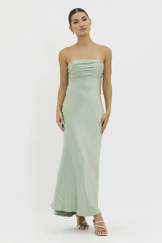 Lighten Up With Nordic Styles Satin Strapless Ruched Bust Gown