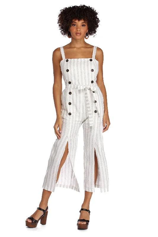 Timeless Elegant Tie Front Striped Culotte Jumpsuit